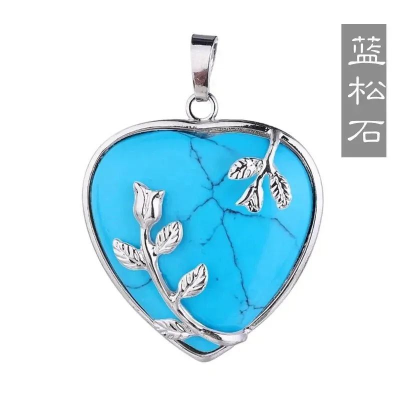 

Natural Blue Turquoise Hand Carved Peach Heart Pendant Fashion Boutique Jewelry Couple Style Love Necklace Gift Accessories