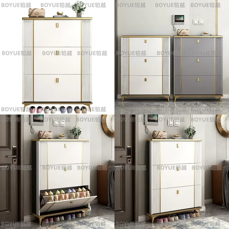 for Luxury Modern Ultra-thin Clamshell Wooden Shoe Cabinet Durable Large Capacity Living Room Porch Rack for Home Hotel Use