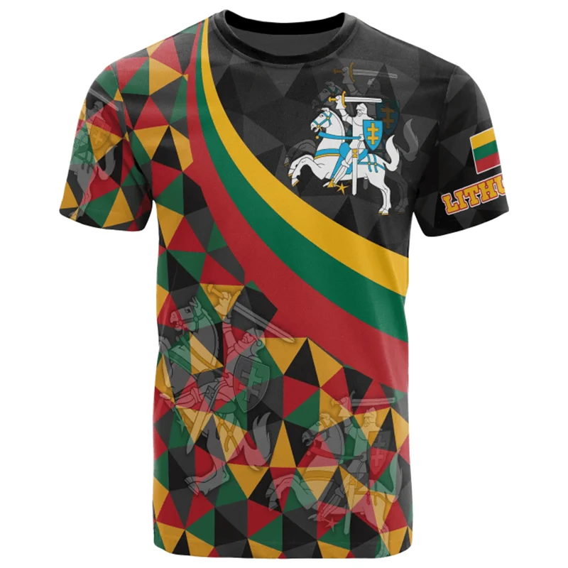 Lithuania National Emblem Flag Graphic 3d Print Boys Kids T Shirts 2024 Fashion Trend Men's Gym Tops Summer Short-sleeve T-shirt