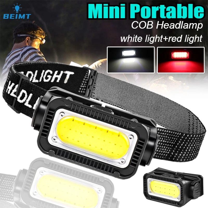 

Powerful COB Headlamp Built in 18650 Battery Headlight Flashlight Head Lamp White & Red Lighting Hiking Camping Running Lantern
