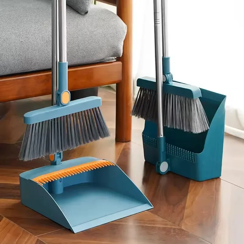 Cleaning Foldable Dustpan Broomstick Sweeping Set Rotating Hair Tools Broom Multi-functional Soft Stainless Combination