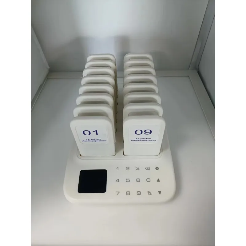 High-quality white frame wireless guest paging system restaurant incoming call sound with hospital time and power display