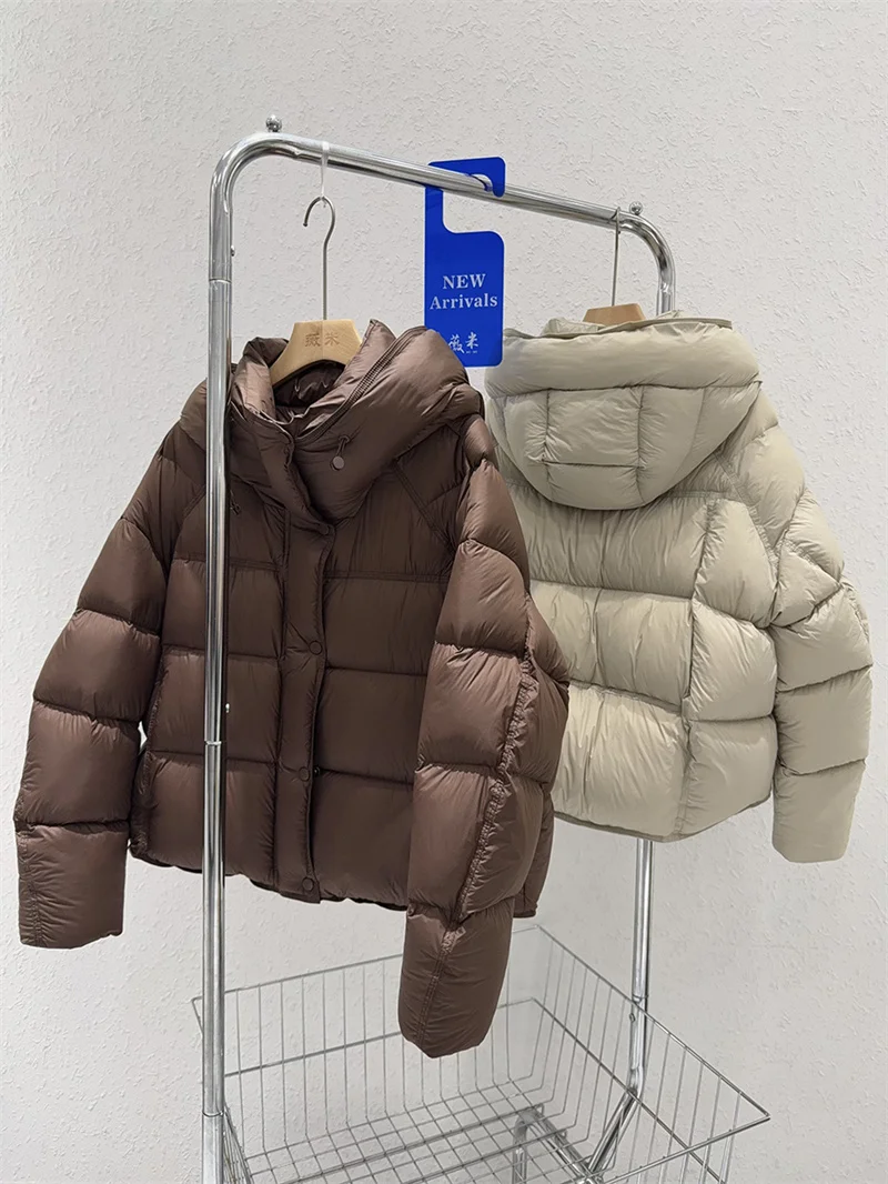 ZAROY Damen Winterjacke, verdickte warme Kapuzen-Baumwollparka, koreanischer Stil, einfarbig, vielseitig, lässiger kurzer Mantel, Schnee-Oberbekleidung, Winterjacke – Detail 2