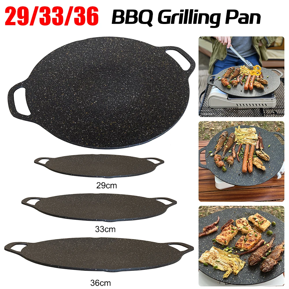 29/33/36CM Grilling Pan Korean Round Non-stick Baking Dishes Pans Stovetop Baking Tray Indoor Outdoor Griddle Barbecue Equipment