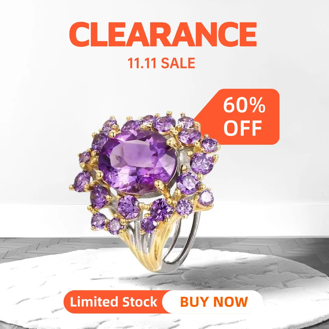 

GEEZENCA Natural Amethyst 925 Sterling Silver Flower Adjustable Rings For Women Clearance Limited Stock First Come First Get