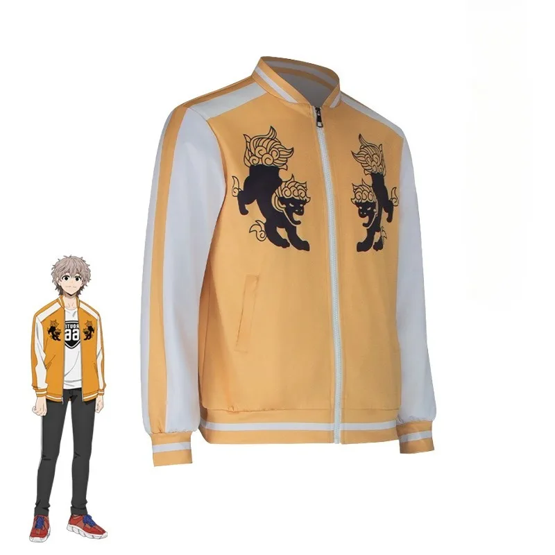 Disfraz de Anime cortavientos Choji Tomiyama, chaqueta con estampado amarillo y naranja, traje personalizado de Manga exterior con cremallera para adultos