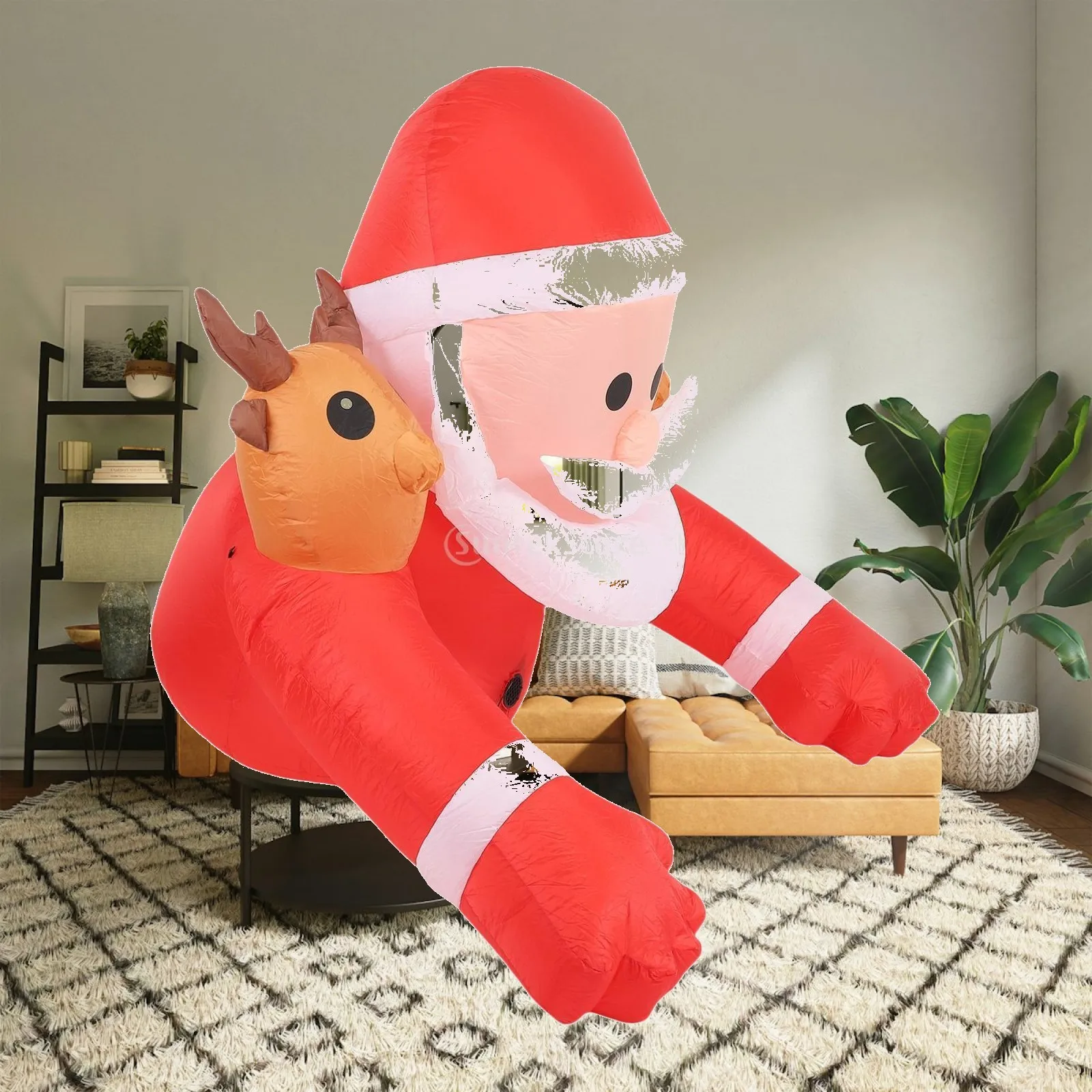 

Outdoor Inflatable Santa Figure Double Reindeer Head Large Xmas Ornament Garden Christmas Decor for Home or Lawn