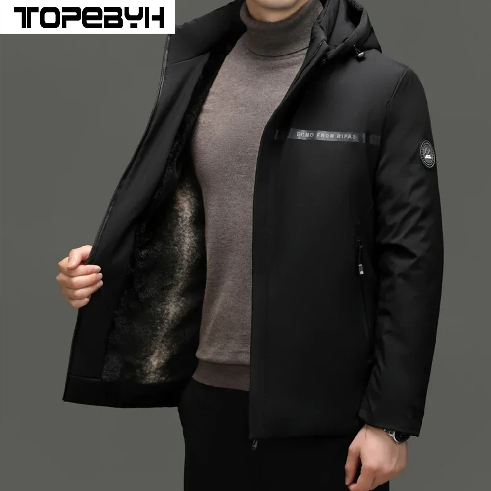 

Men's Parkas Thickened and Loose Fitting Business Casual Winter Windproof Hooded Cotton Jacket Adding Velvet