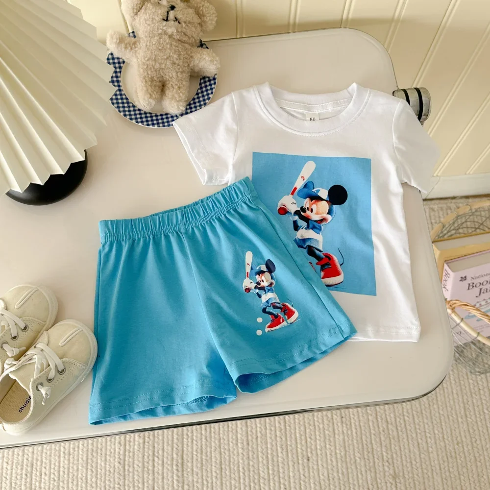 New Summer Children's Cartoon T-shirt Blue Mickey Mouse Short Sleeve Fashion Pure Cotton Casual Children's Girl Same Style Casua