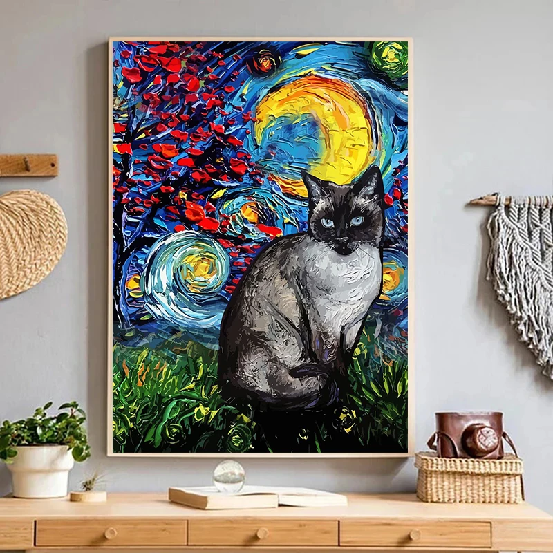 

Abstract The Cat Under Van Gogh's Starry Night Canvas Prints Paintings, Wall Art Posters, Pictures for Living Room Decoration