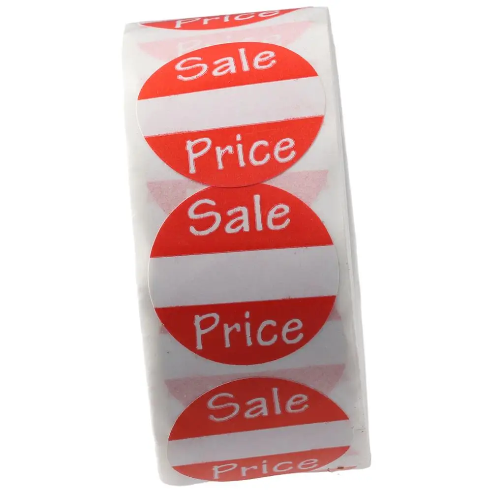 Etiquetas adhesivas redondas para negocios, rollo de etiquetas autoadhesivas rojas de 1 pulgada, precio de venta, 500 piezas