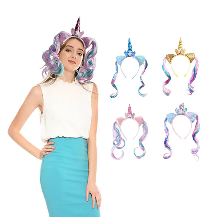 

1 piece, a shiny and cute unicorn headband wig suitable for birthday parties and holidays - sparkling hair accessory