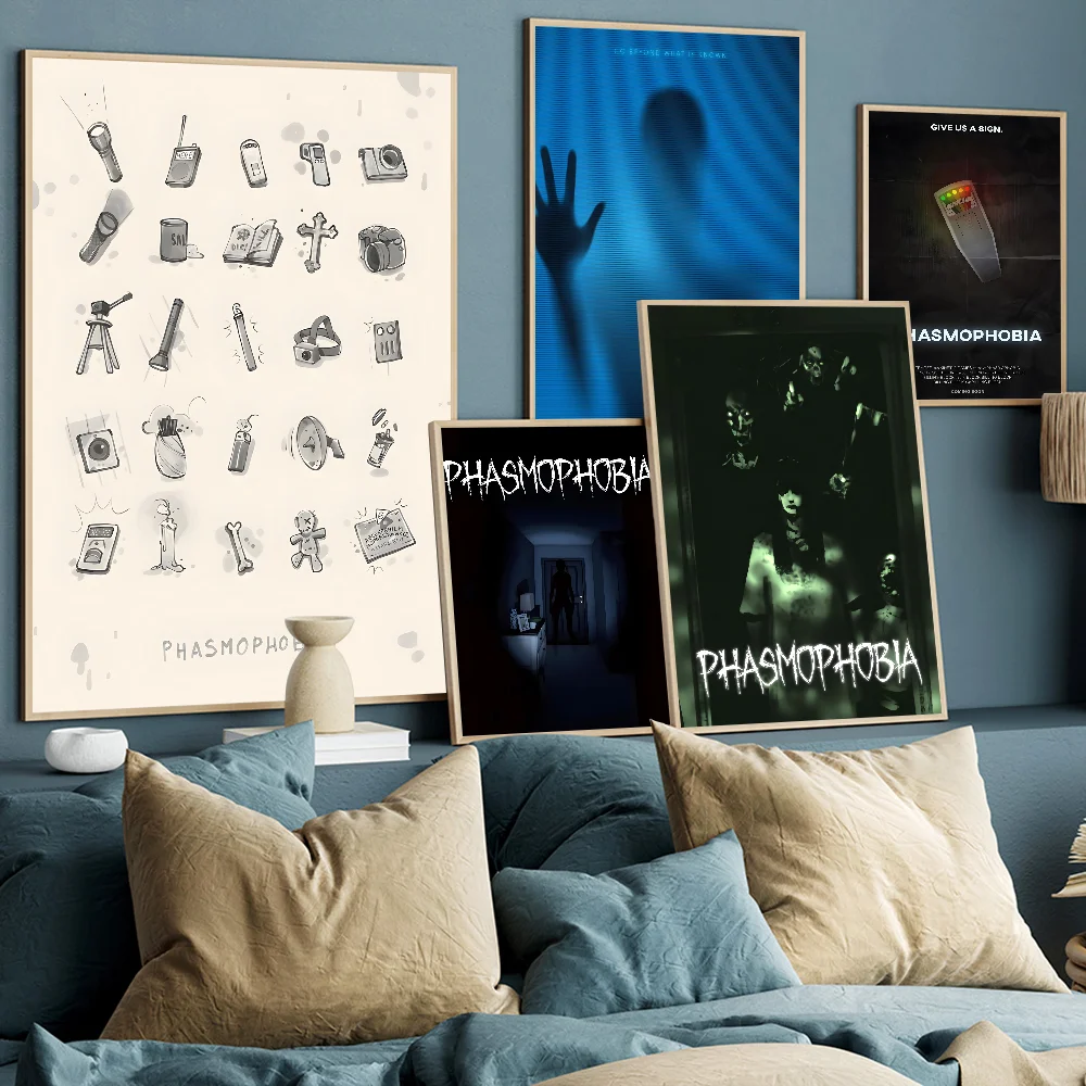 Game Phasmophobia Poster Vintage Posters Sticky Retro Kraft Paper Sticker DIY Room Bar Cafe Kawaii Room Decor