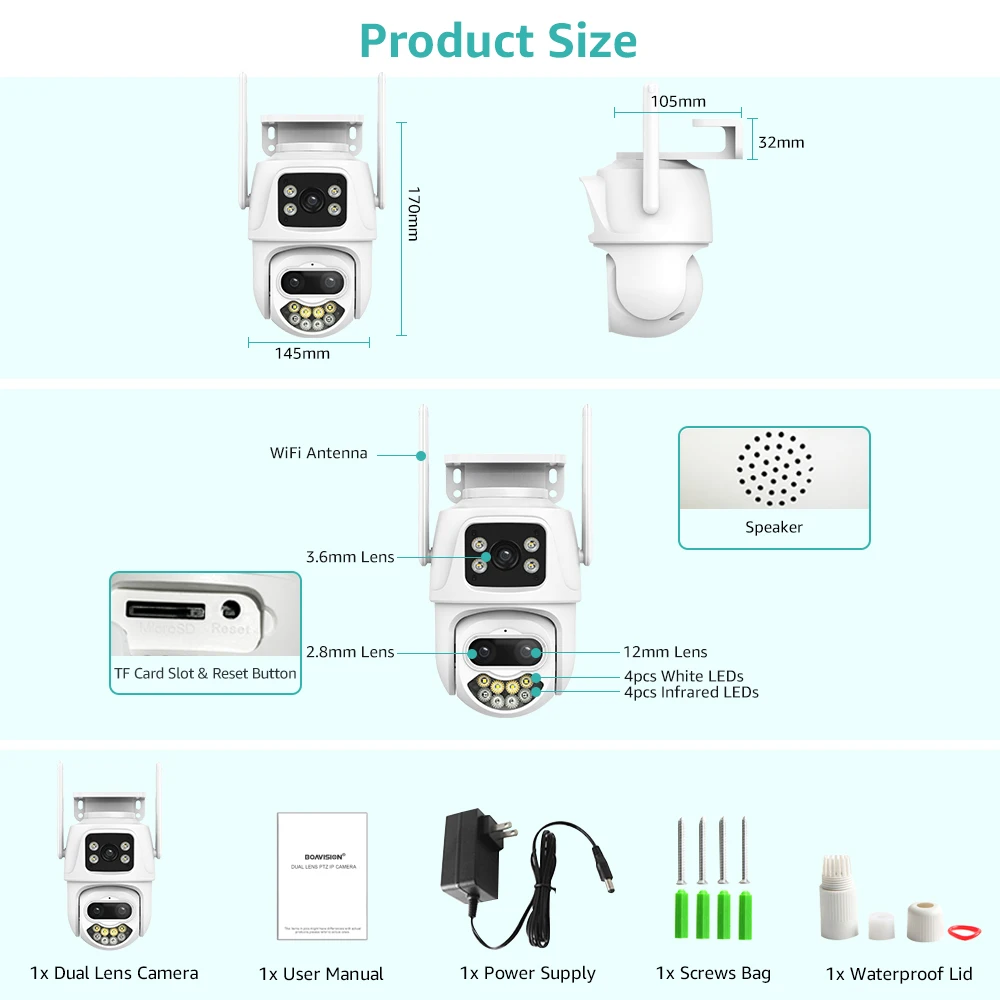 9MP 6MP Wifi Camera Outdoor PTZ Dual-Lens Dual-Screen Ai Humanoid Detection Auto Tracking Onvif Surveillance Camera iCSee App