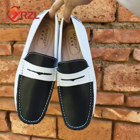 YRZL Men's Loafers Genuine Leather Casual Shoes Lightweight Breathable Slip on Comfortable Office Driving Loafers for Men