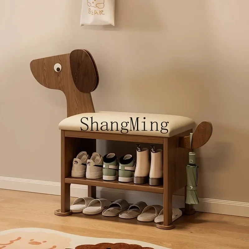 FG الخشب تغيير الأحذية باب المنزل يمكن أن يجلس الأحذية يجلس البراز المدمج المنزل الإبداعي الضيق للغاية ارتداء الأحذية البراز