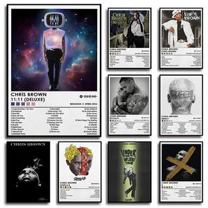 ポップミュージックR&Bシンガークリスブラウンポスターブリージー/11:11/Xアルバムカバーキャンバスペインティングウォールアートリビングルームベッドルームホームデコンギフト 10ベストセールスクリスブラウンアート-9