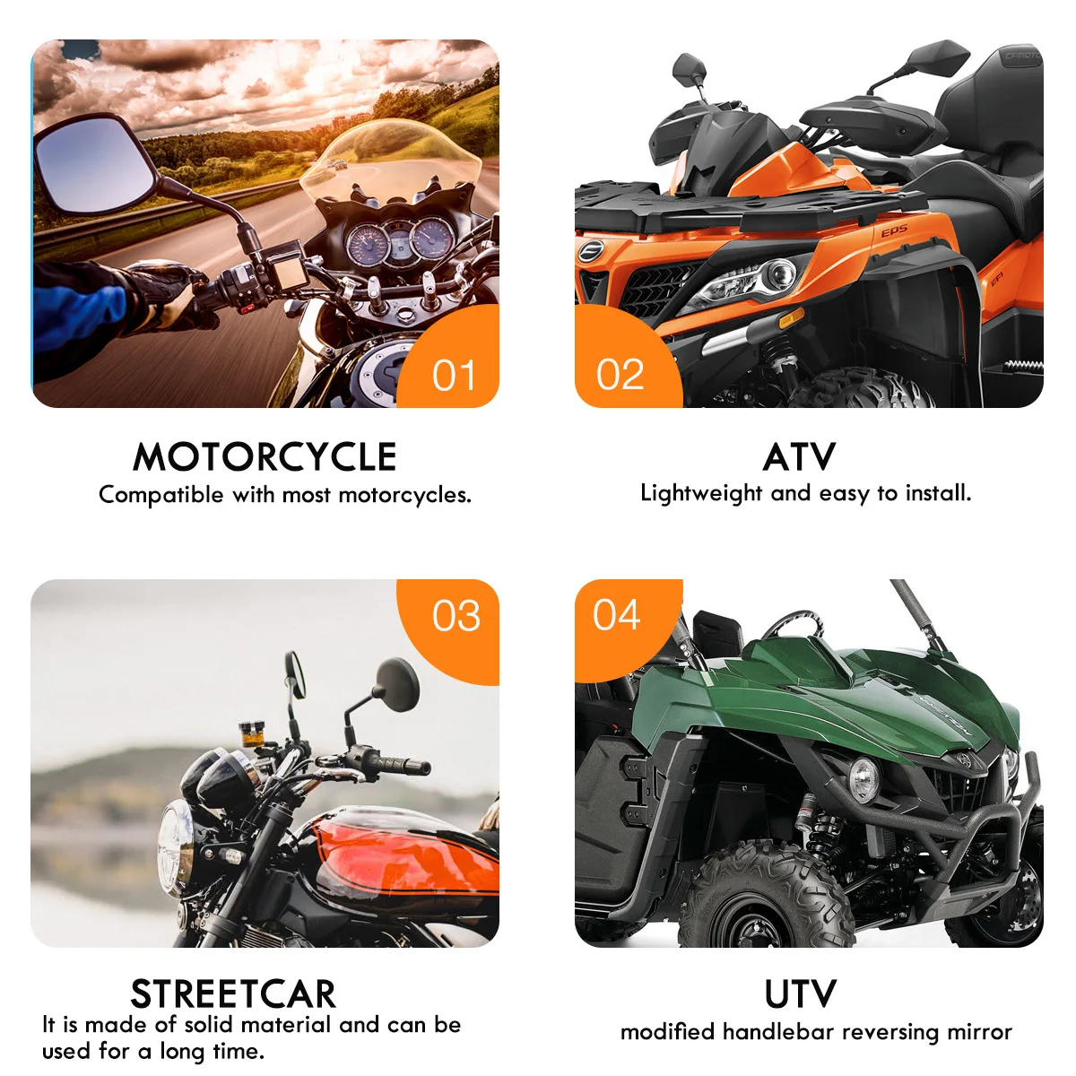 

1Pair All Aluminum Rearview Mirror Motorcycle Handlebar Modified Backup Mirror Replacement for Street Bikes Cruisers Atv Utv