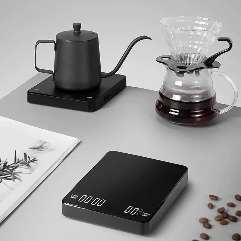 3kg/0.1g High-precision Electronic Coffee Scale with Timer LED Display USB Charging Professional Kitchen Scale Coffee Tools