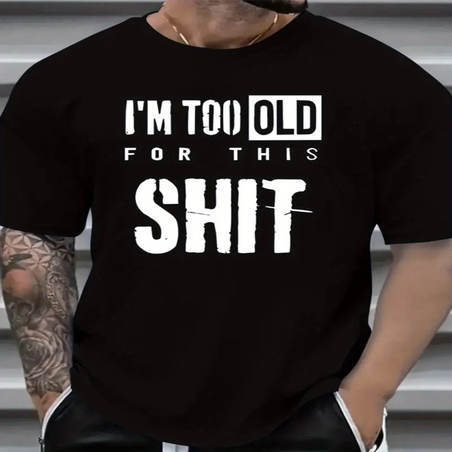 Men'S Relaxed Fit Humorous Slogan Tee - _I'M Too Old for This_ in Bold Print, Casual Crew Neck Short Sleeve Shirt, Made from Comfortable Fabric, Trendy Street Style Top with Slight Stretch lightweight tshirt, unisex t-shirt