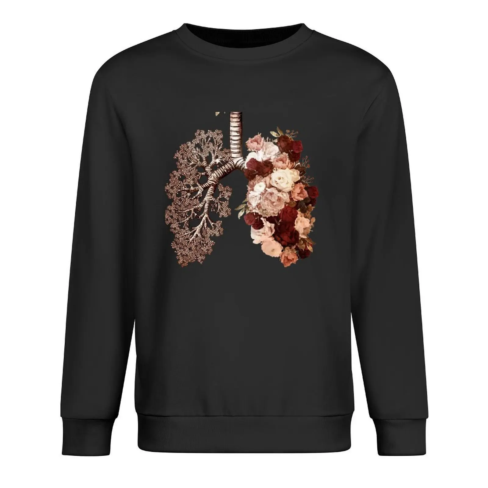 

lungs cancer awareness, bloom roses floral, anatomy, watercolor Pullover men's clothing male clothes men's sweatshirt
