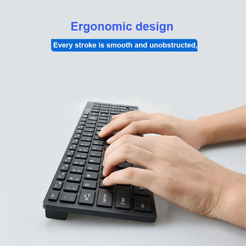 Combos ergonômicos sem fio de teclado e mouse, 2.4G, botão mudo, computador, USB, fino, desktop, laptop, negócios, escritórios