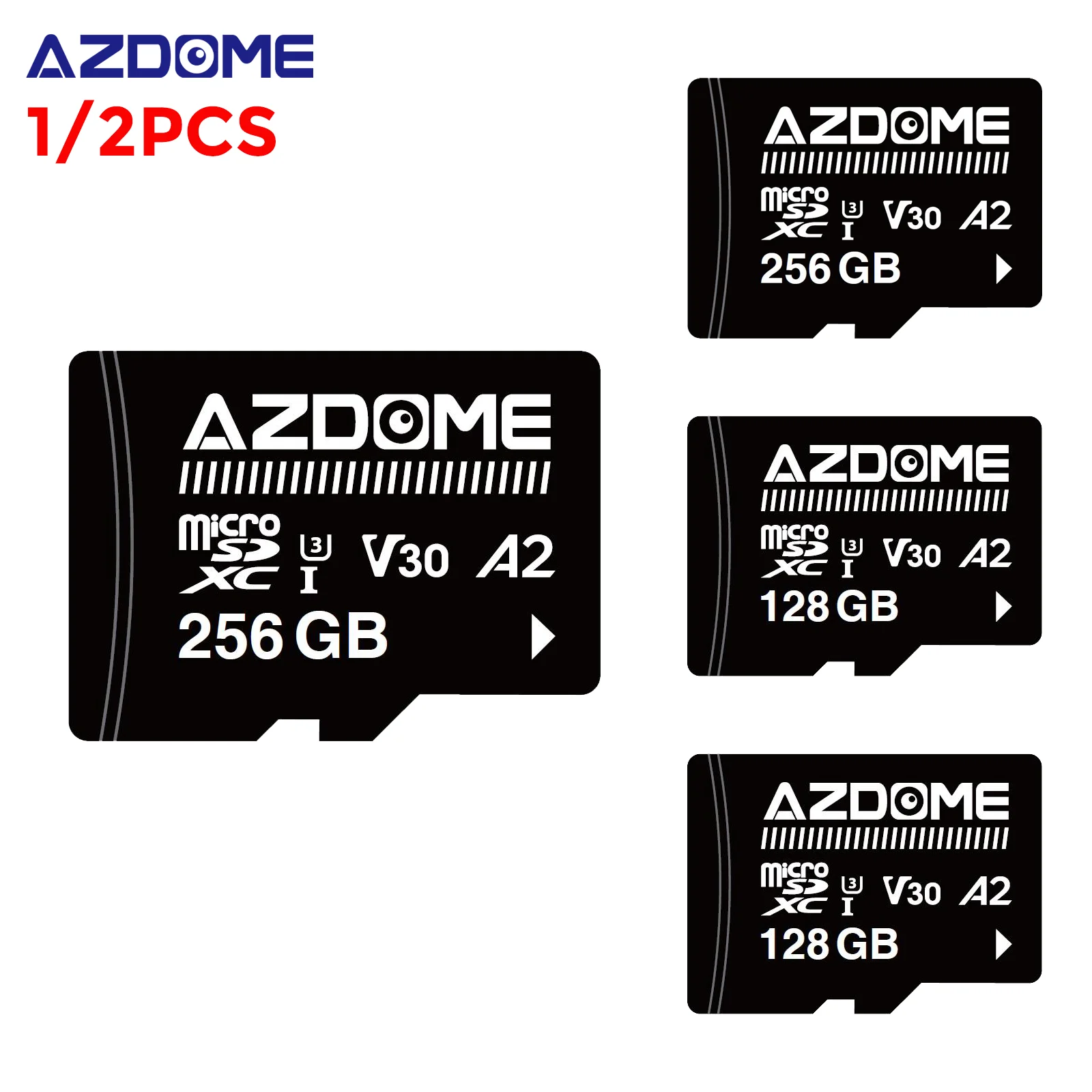 【Magazzino estero】 1/2PCS Scheda Micro SD originale AZDOME 256GB 128GB Scheda di memoria ad alta velocità per adattatori Dash Cam Classe 10 U3