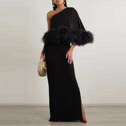 Luxury Evening Dress For Sexy Women 정장원피스 Vestidos de festa Elegant 100% Real Ostrich Feathers One-Shoulder Cocktail Prom Gown