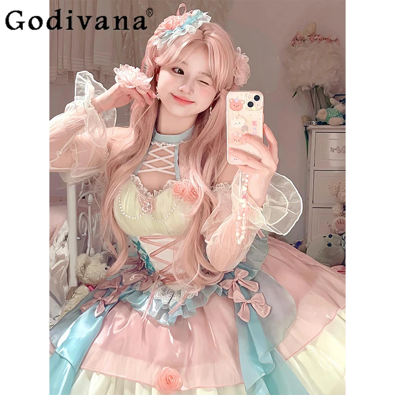 

Christmas Cosplay Lolita Dress Sweet Cute Bow High Waist Slim Neck Suspender Princess Dress Birthday Party Evening Dress Women