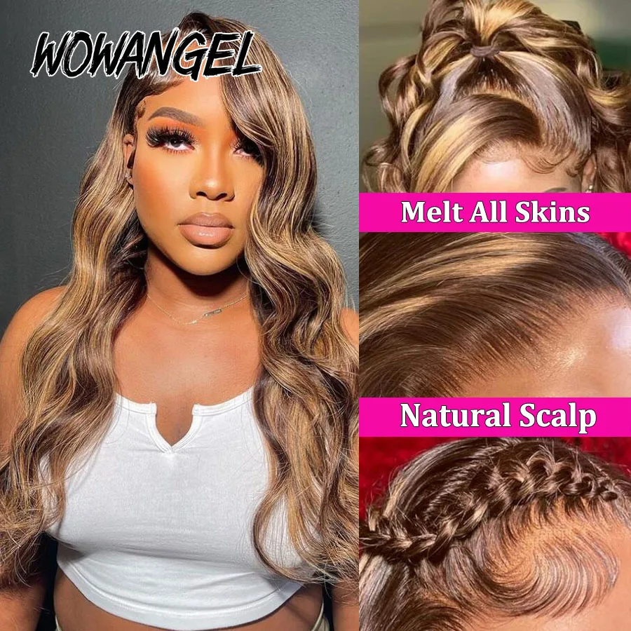 4/27 Highlight HD Lace Wig Ombre Colored 13x6 HD Lace Front Human Hair Wig Body Wave Invisible HD Transparent Lace Wig Melt Skin