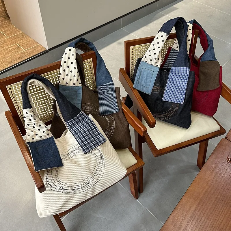 

1pcs Retro Niche New Canvas Bag One-shoulder Commuting Large Capacity Shopping Bag Fashionable Denim Hand Tote Bag