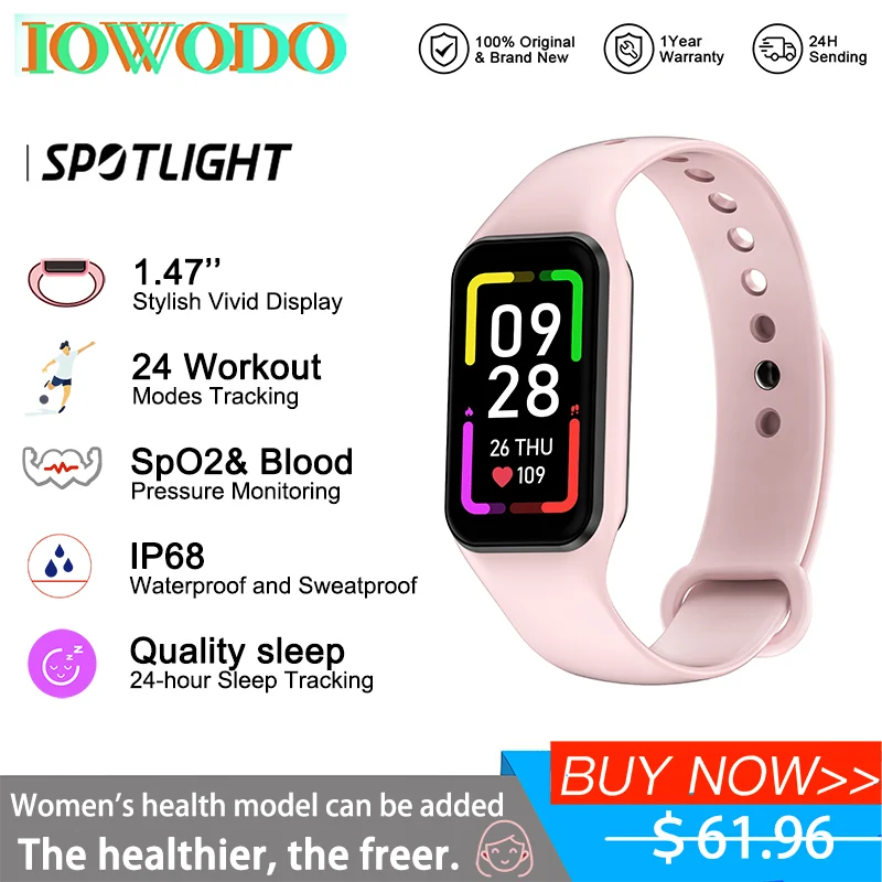 

IOWODO Smart Watch for Women Calorie Counting Sleep Monitor Smartwatch Pedometer 1.47" HD Fitness Watch with Heart Rate SpO2