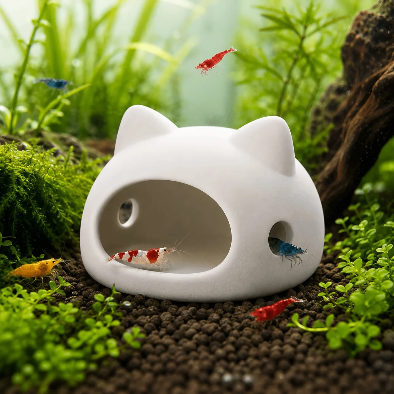 Cute Cat Head Shape Fish Shrimp Hideout Caves 3D Print Aquarium Cat Ornaments Fish Tank Landscape Decor DIY Painting Model Gifts