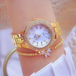Luxury Brand Women Watch Bracelet Set Gift Stainless Steel Golden & Silver Fashion Elegant Ladies Diamond Watch Free Shipping