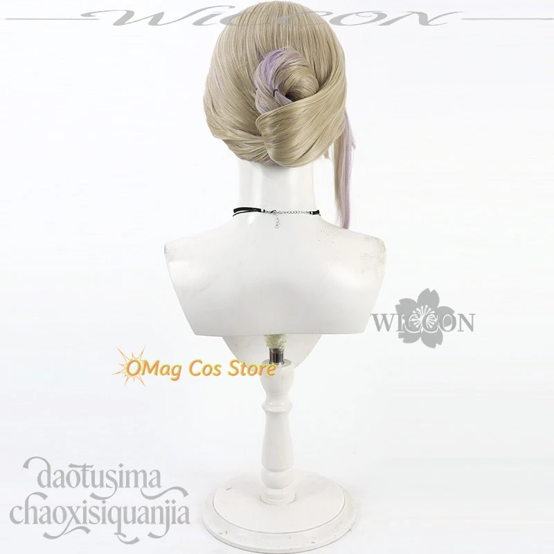 

Anime cosplay Vil Schoenheit Cosplay Anime Game Twisted-Wonderland Fashion Light Gold Updo Wigs Purple Highlighting disfraz muje
