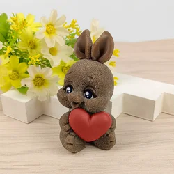 3D Bunny Moulds Soap Molds Silicone Animals Mold Rabbit Holding A Heart Candle Wedding Birthday Valentine's Day DW0507