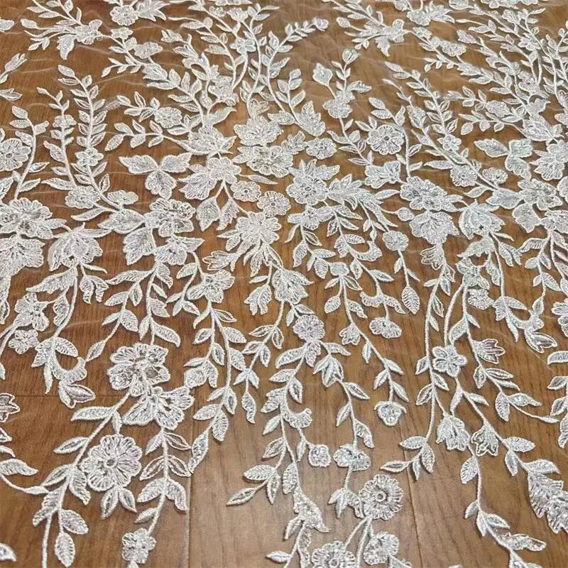 Blumen- und Blättermuster Pailletten Bestickte Spitzenstoffe, für Kleider, Heimvorhänge, Tischfahnen, DIY-Nähzubehör – Detail 4