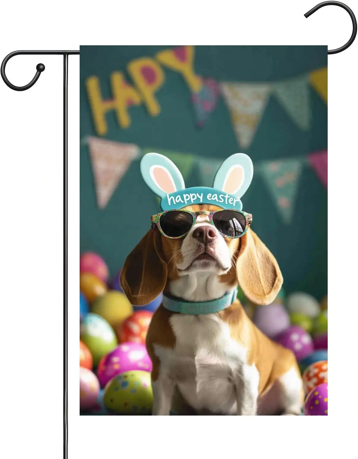 Happy Easter Garden Flag Beagle Wearing Sunglasse 12x18-inch Double-sided Seasonal Dog Flag For The Small Festival Commemora ZZM