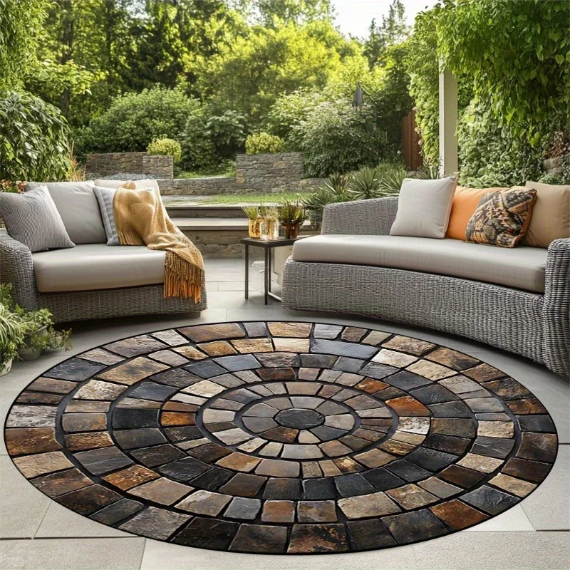 Spiral Stone Pattern Round Rug – Durable Fade-Resistant Hand-Washable Stylish Mat for Indoor Outdoor