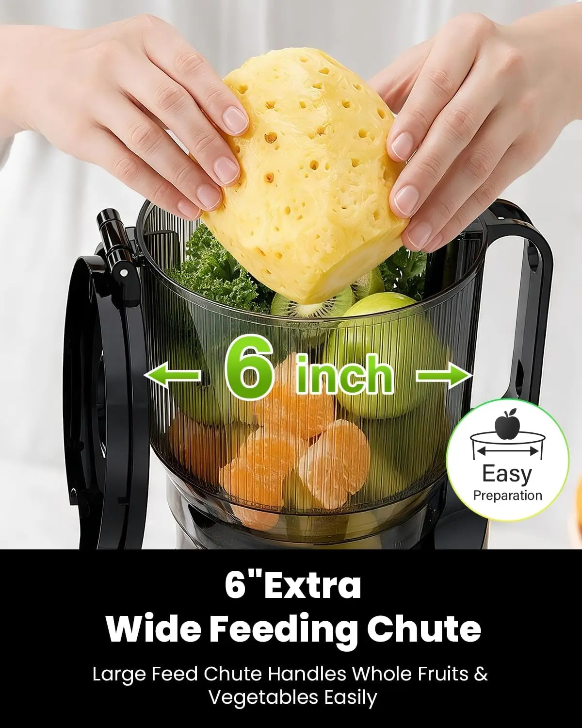Cold Press Juicer Machine, Juicer with 6-Inch Extra Wide Feed Chute