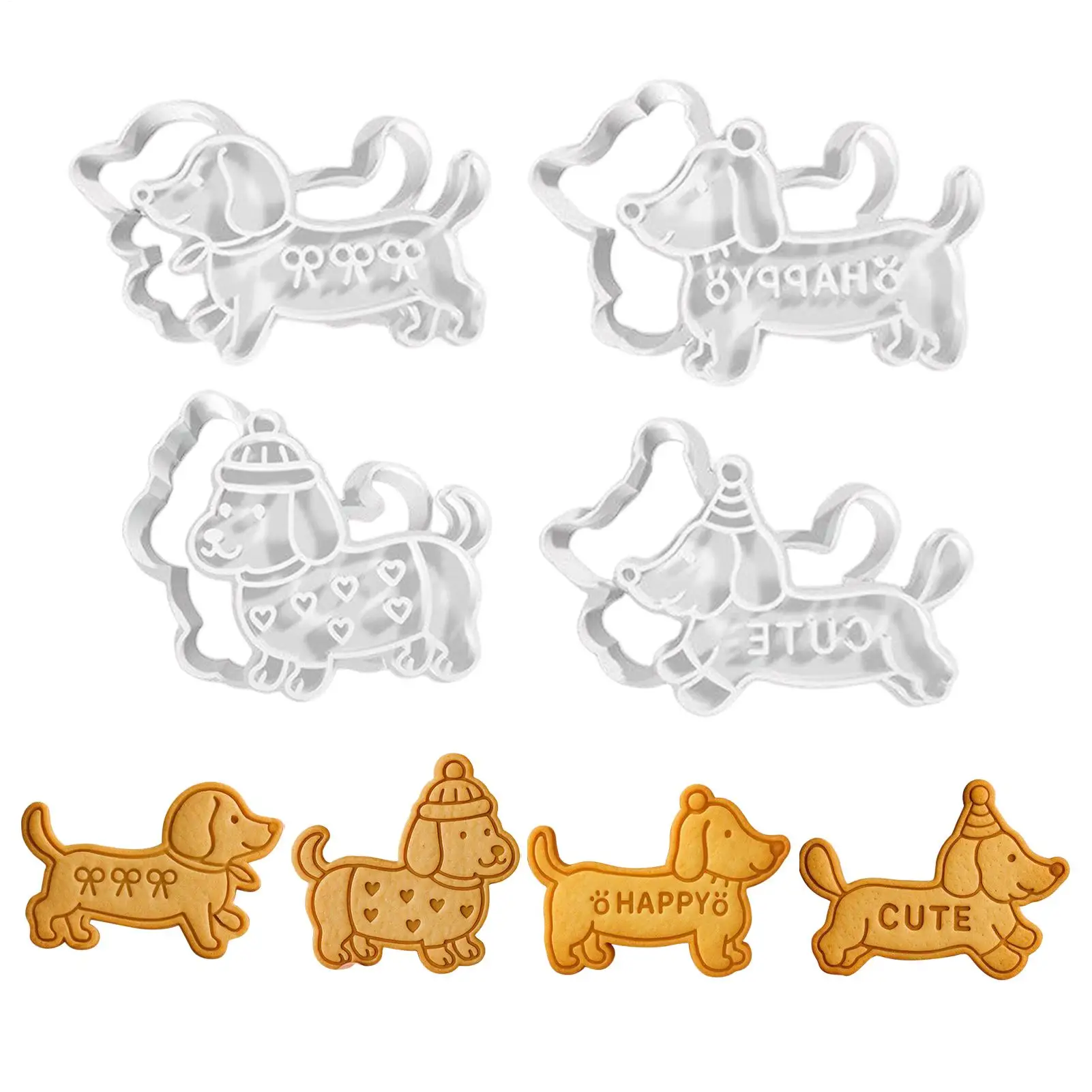 4 Pieces Cute Dachshund Biscuits Mold Set Pressing Cookie Cutters Dog Shapes Cake Mold DIY Dog Snack Party Baking Tool