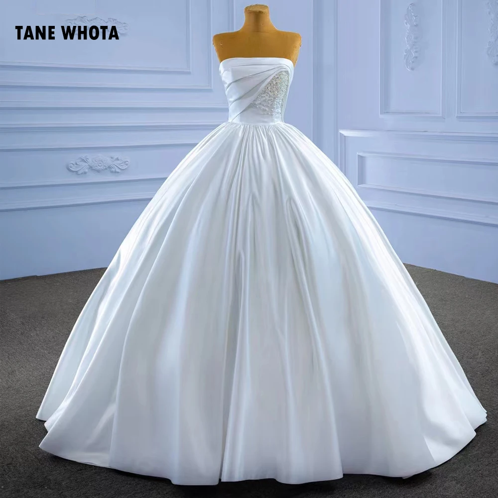 Vestido De Novia Civil Strapless Beading Ruched Lace Up Back Wedding Dress Customized White Wedding Dresses