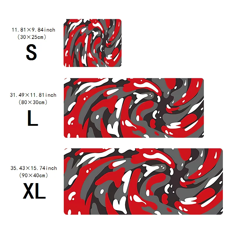 1pc Red Abstract Texture Swirl gaming mousepad, 2mm thick computer keyboard mat, 31.49 x 11.81inch, natural rubber non-slip offi