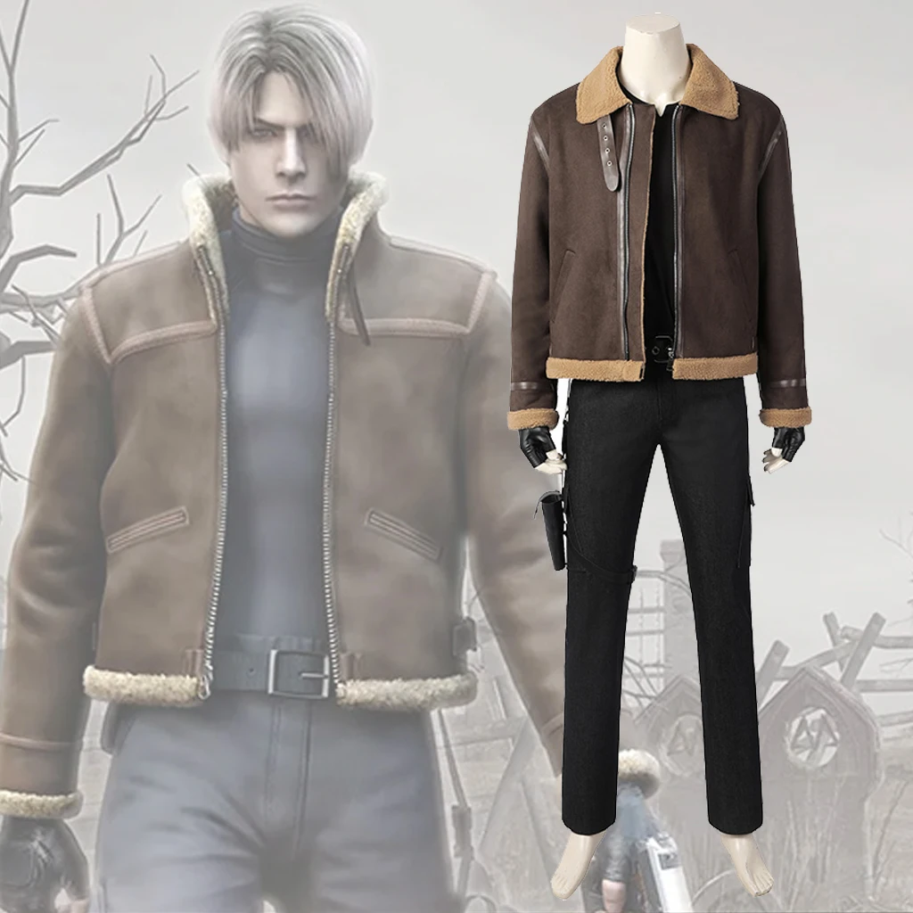 Game Remake Leon S. Kennedy Cosplay Costume Leon Workwear Jacket Pants Full Set Custom Made For Men Halloween Costumes