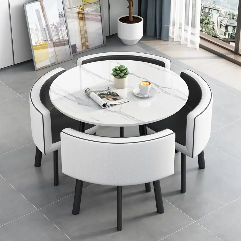 Table and chair combination sitting area eating apartment store rock slab dining table small round
