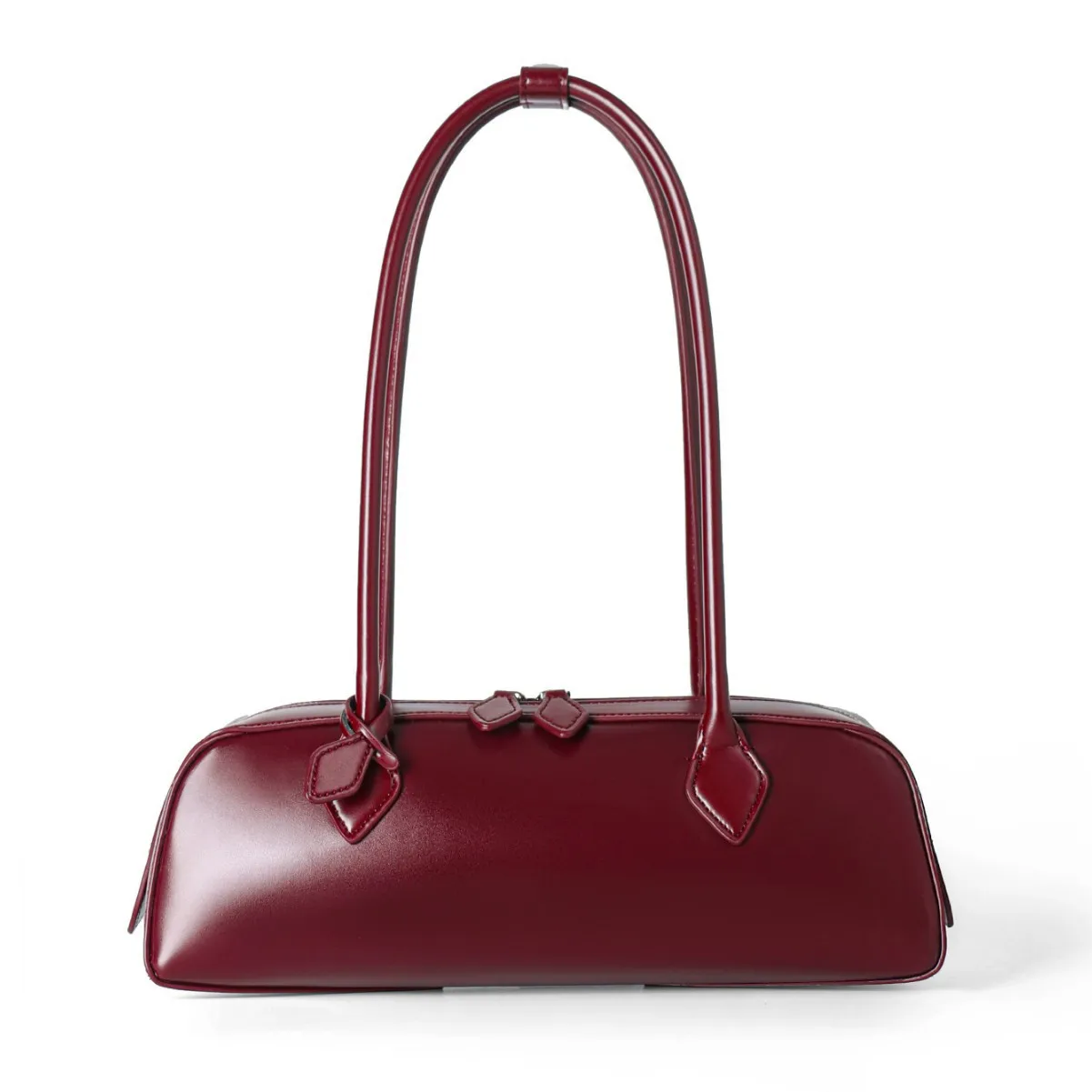 حقيبة يد نسائية كورية جديدة لعام 2025 بتصميم متخصص بكتف واحد وسعة كبيرة من جلد البقر بشريط طويل حقيبة الرغيف الفرنسي الأحمر للنساء