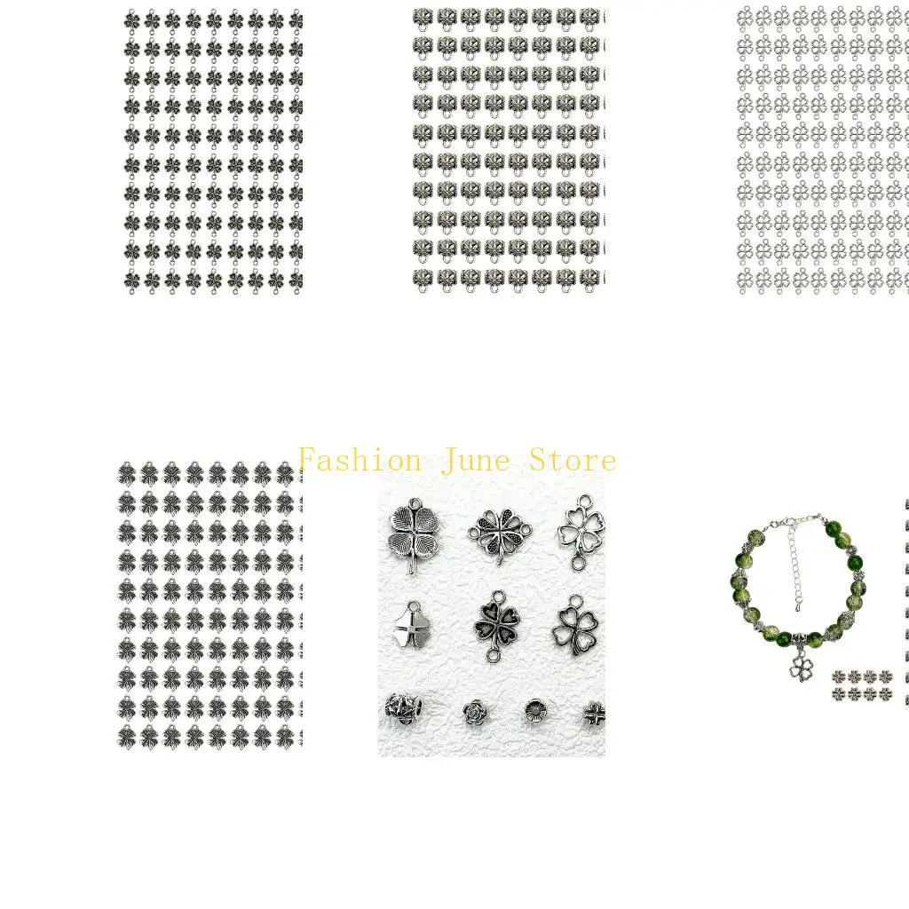 

N5KA 100 Pieces Four Grass Pendant Jewelry Making Supplies Alloy Texture Crafting Supplies Jewelry Part Jewelry Pendant