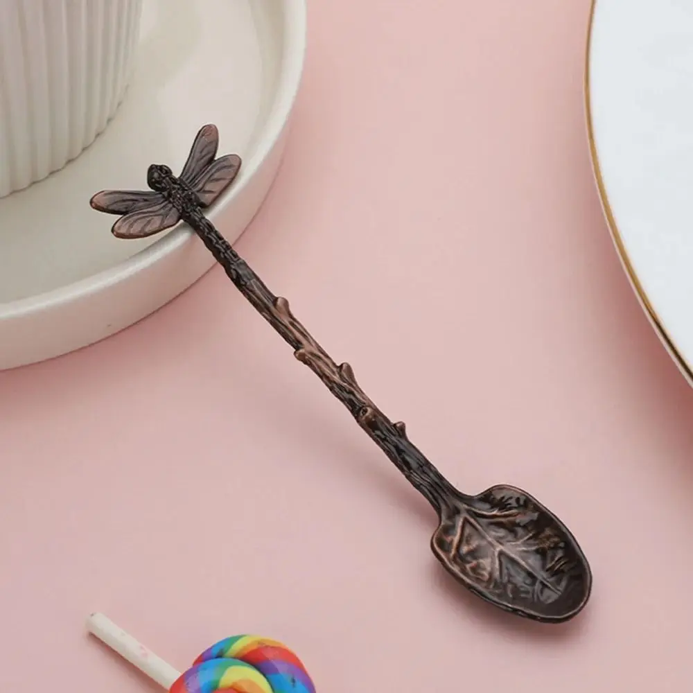 Tableware Twig Design Dragonfly Coffee Spoon Zinc Alloy Vintage Dessert Spoon Smooth Edges Teaspoon Afternoon Tea
