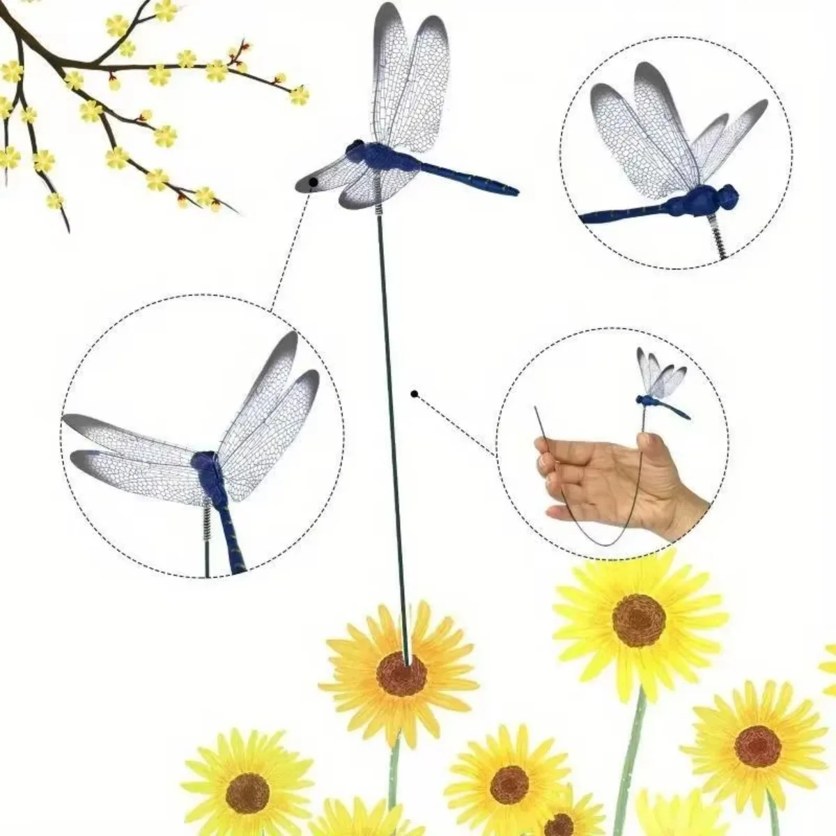 10Pcs Garden Flowerpot Simulation Dragonfly Cuttings Random Color 3D Fake Dragonfly Courtyard Outdoor Garden Lawns Decorations
