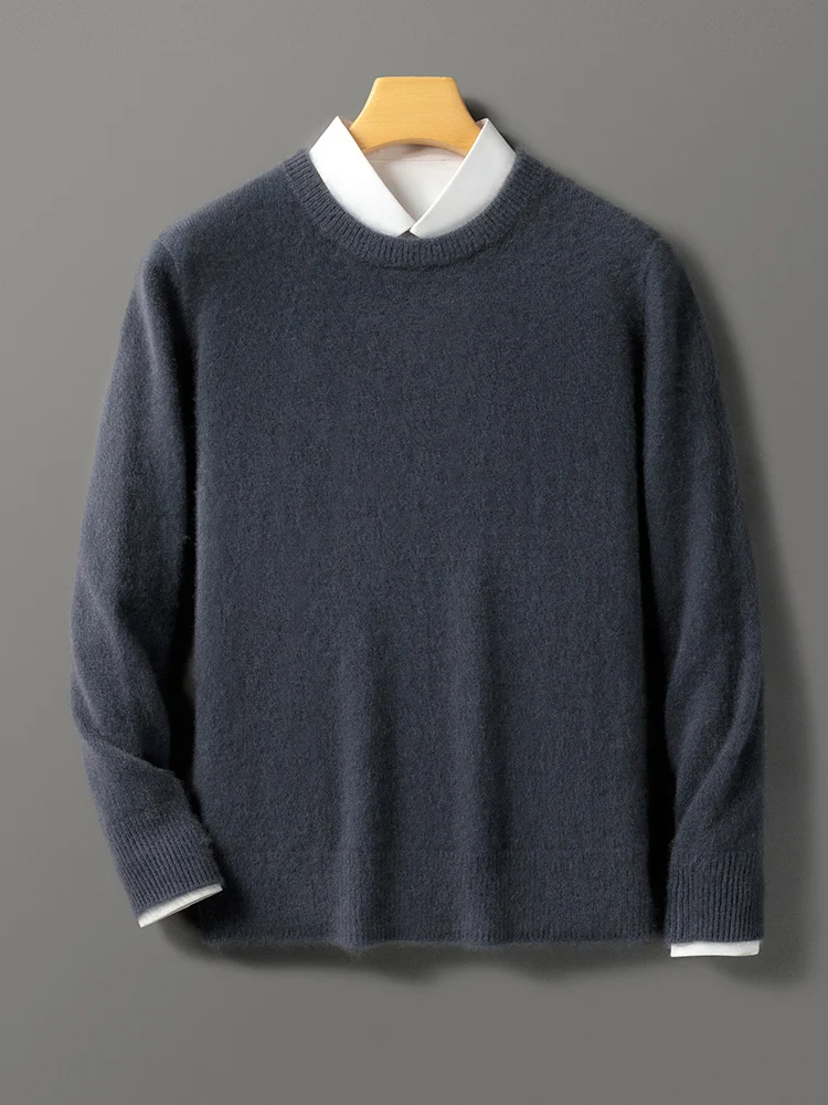 

Men 100% Merino Wool Knitwear Smart Casual Jumper Top Basic O-neck Sweater Autumn Winter Soft Warm Long Sleeve Bottom Pullover